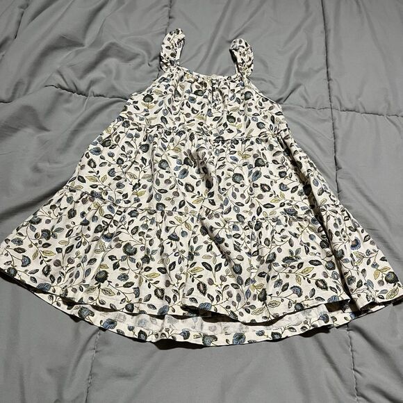 Little Planet Carters Cream Blue Green Floral Strappy Dress Linen Blend Girls 3T - Picture 7 of 9
